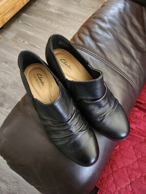 Clarks Black Leather Ankle Booties